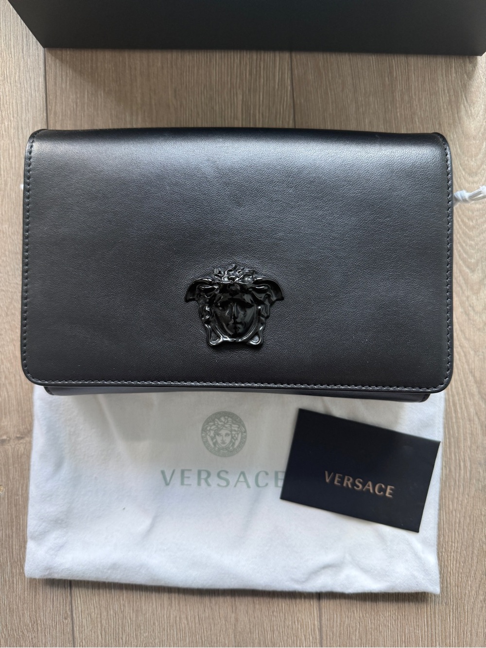 Versace Medusa Palazzo Wallet on Chain Clutch Black with Box and Dust Bag